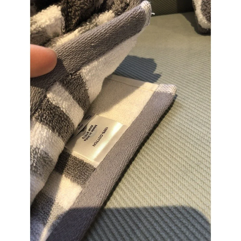 Bombay Bath Towels 2PC Gray White Stripes 100% Cotton Made In India New